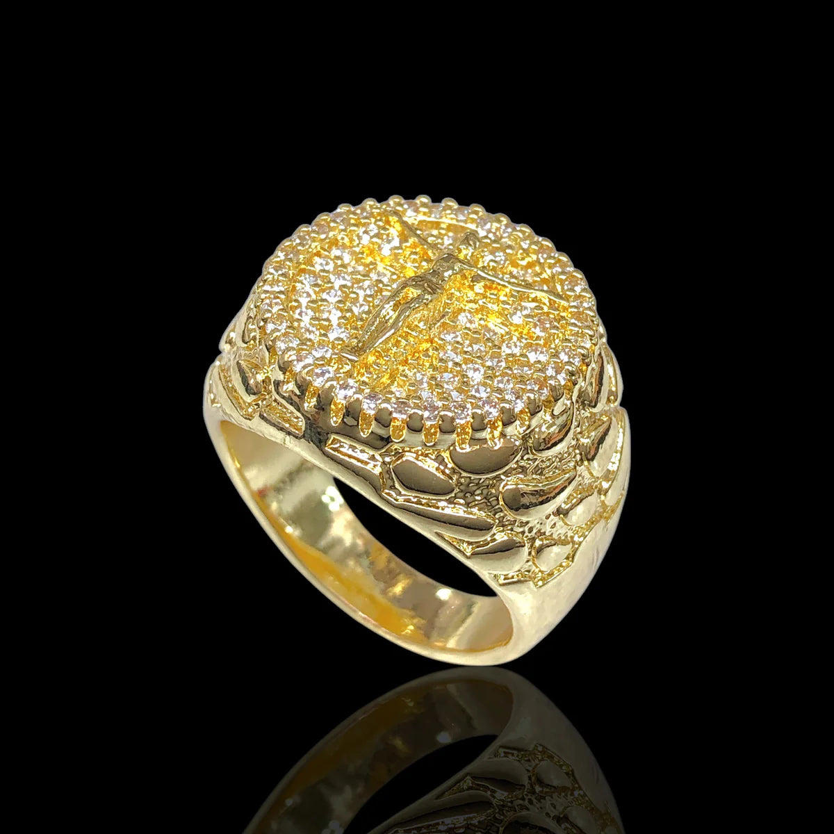 Men’s Gold Filled Jesus Christ Nugget Ring – Iced Faith Statement Ring