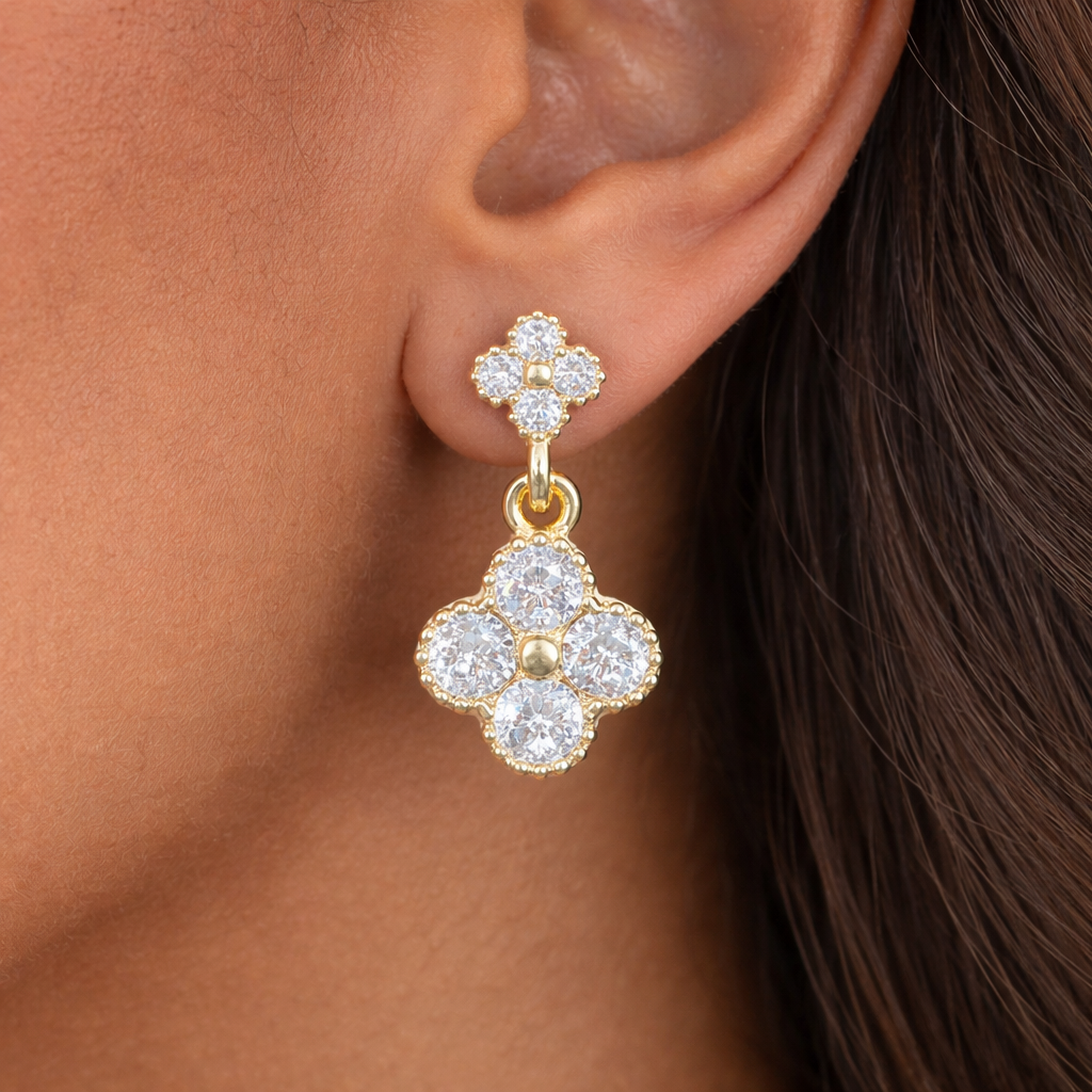 Luxe Clover DMND Drop Earrings