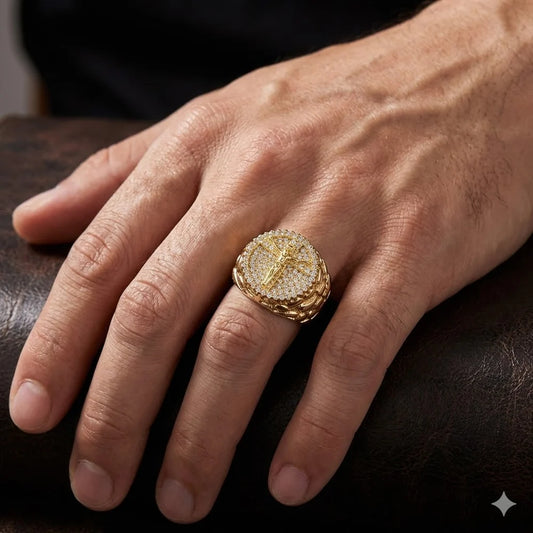 Men’s Gold Filled Jesus Christ Nugget Ring – Iced Faith Statement Ring